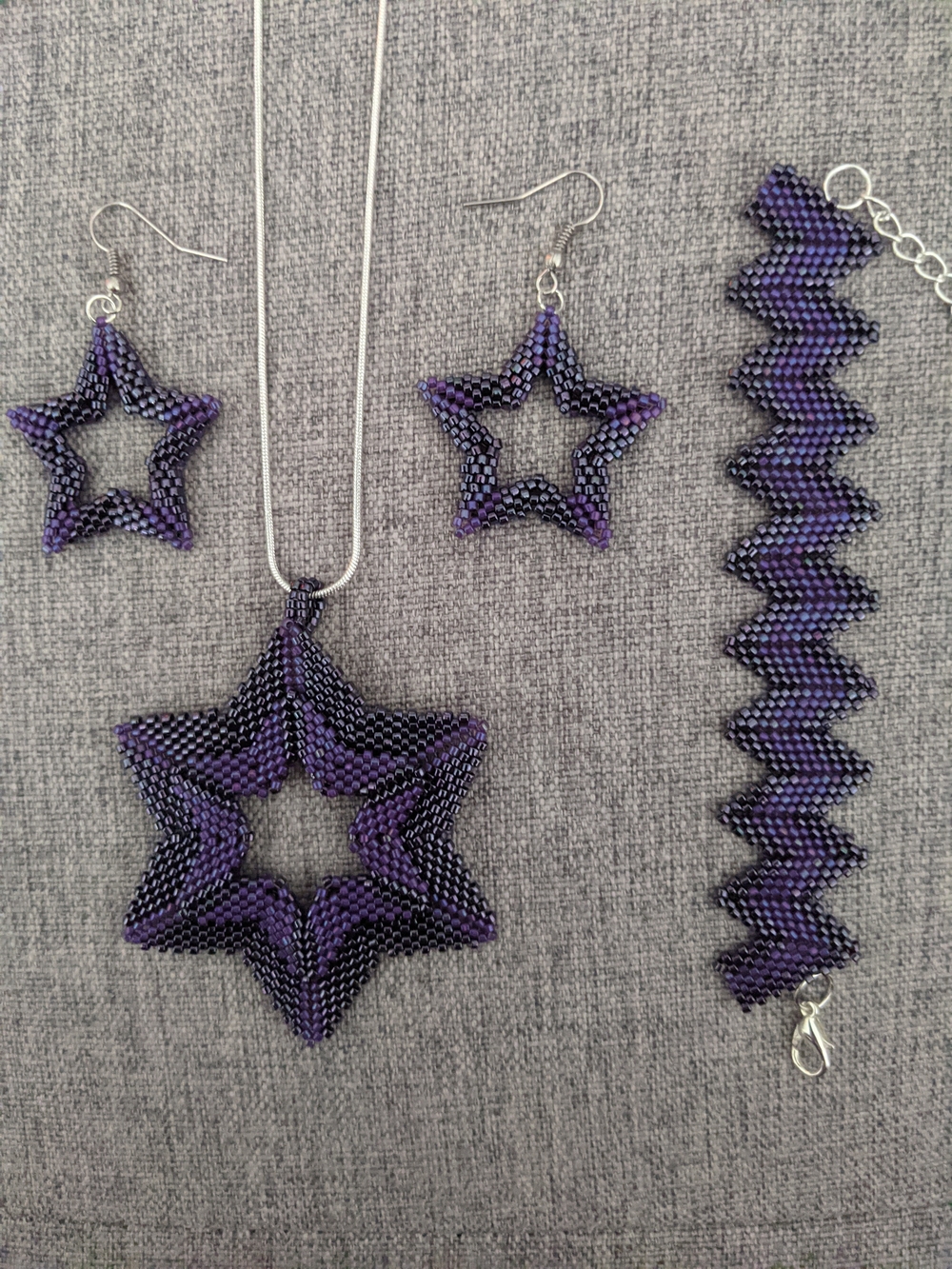 Purple Star Bead Jewelry Set - Necklace, Earrings & Bracelet